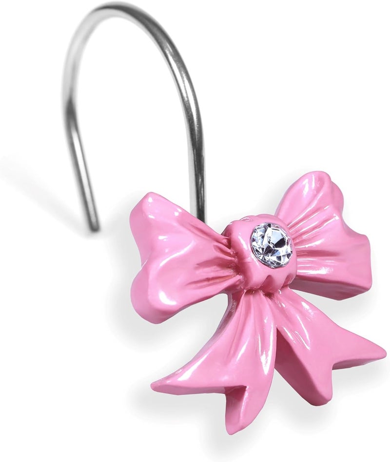 Popkozzi Pink Decorative Shower Curtain Hooks: Cute Bow Knot Shaped Rustproof Stainless Steel Shower Curtain Rings for Holiday Bathroom Décor - Chic Coquette Bathroom Accessories & Gift Set for Girls Kids - Image 1